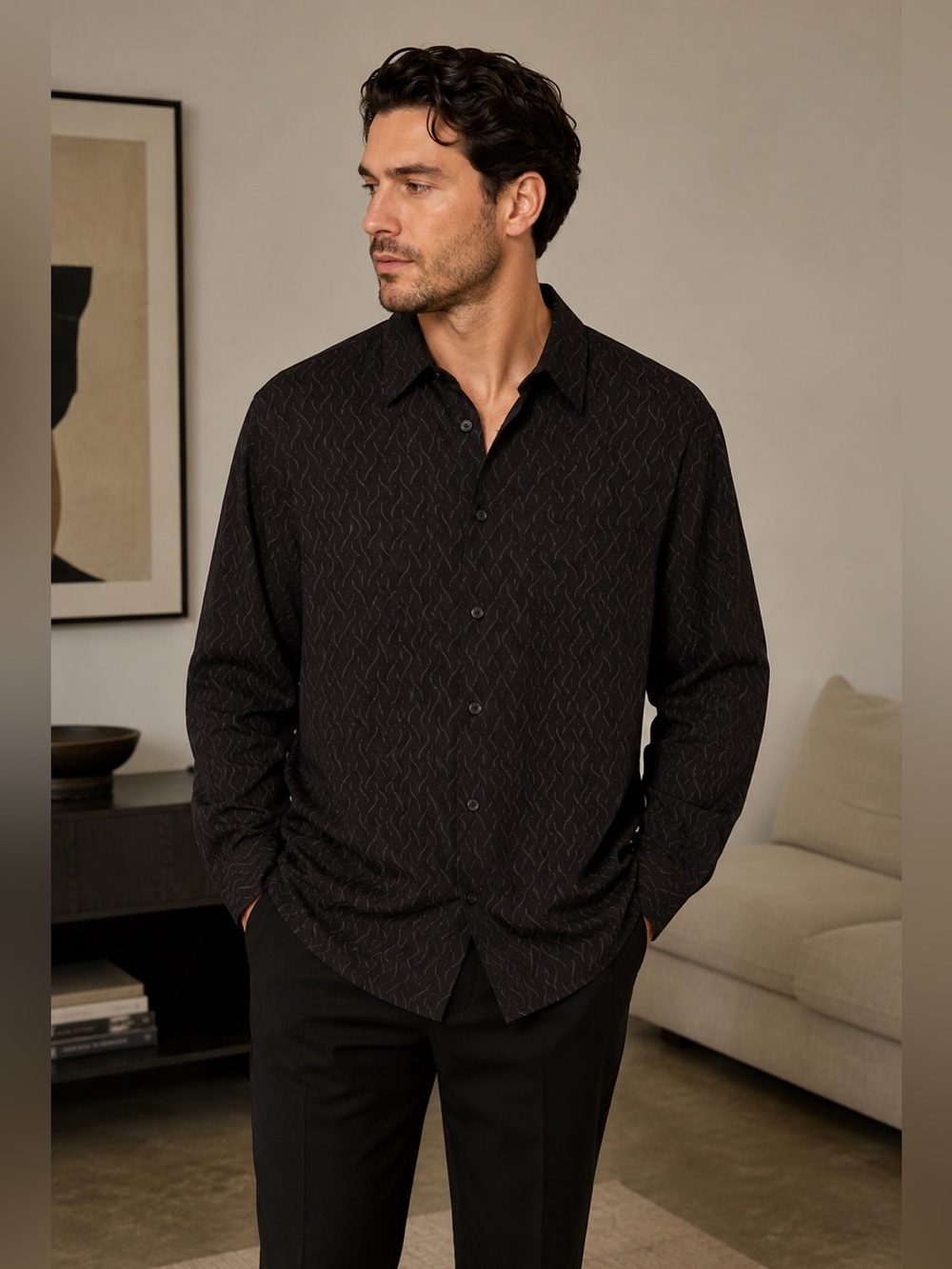 Nevada Men’s Black Relaxed fit Button-Down Contemporary Dress Shirt NWT size L